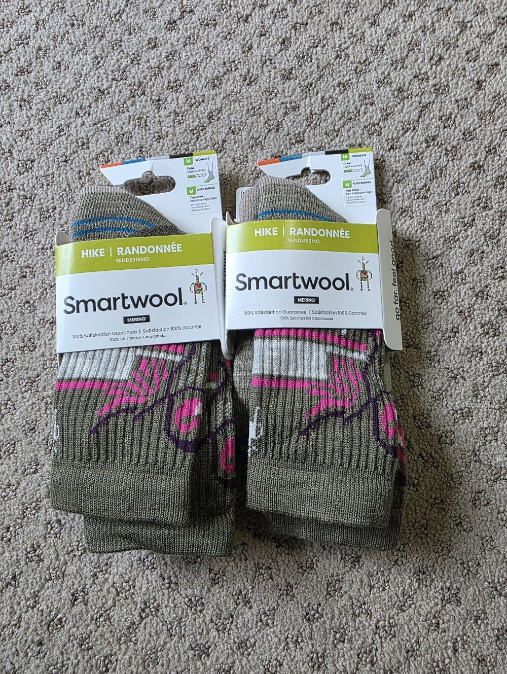 Smartwool Hike Socks in Olive with Pink and Blue Accents